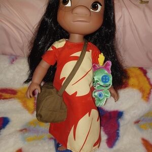 Disney Doll with Red and Cream Dress and Brown Bag